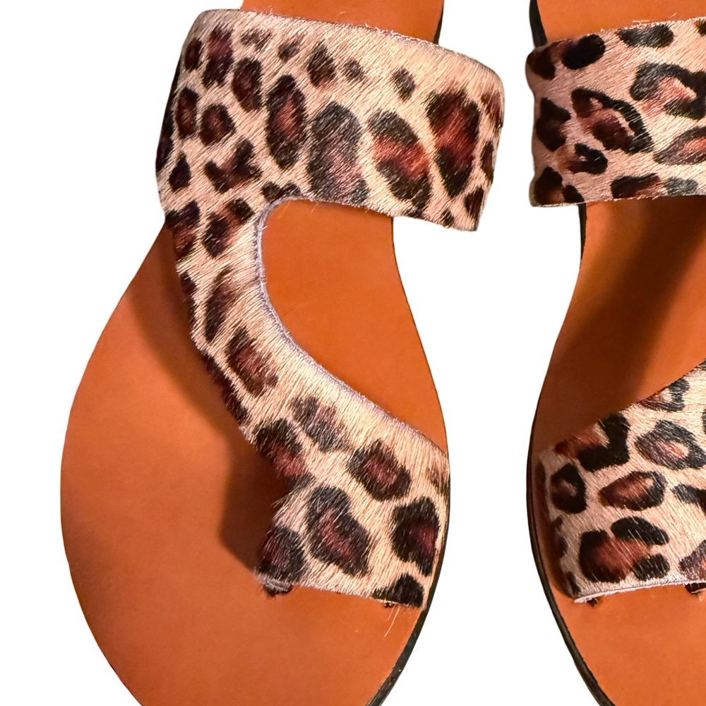 Kenneth Cole NWT Sz 7 Leather Leopard Print Slide Sandals in Brown and Tan SH300 - Picture 6 of 13